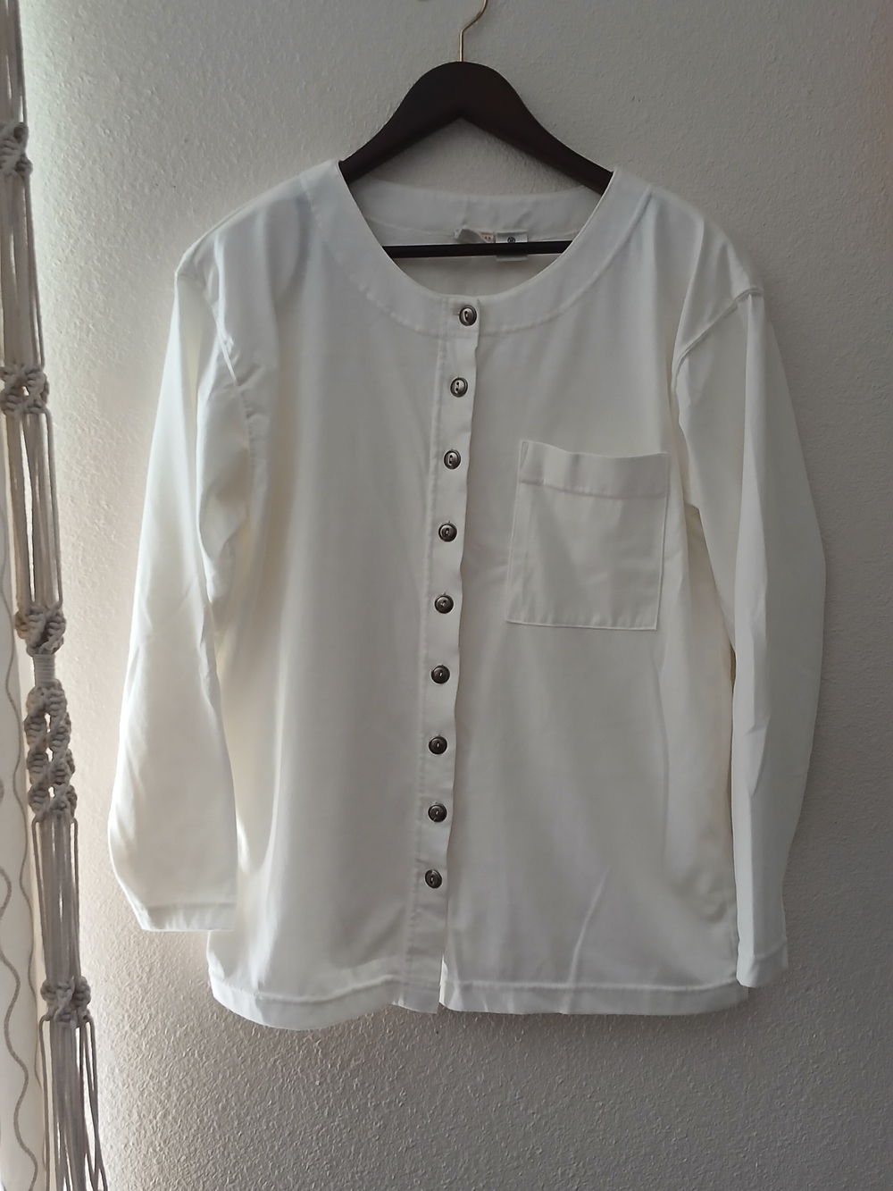 Classic White Button-Down Women's Shirt with Patch Pocket